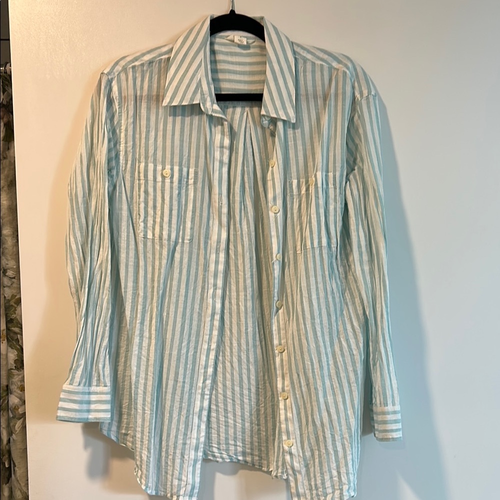 Striped Button Down Shirt - Blue and White